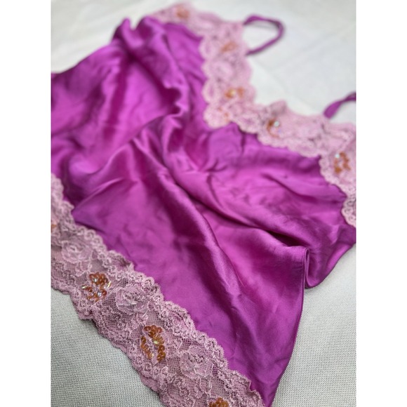 Sexy Ny&Co Silk Cami Babydoll Tee Womens Large Lace Sequins Hot Pink - Picture 9 of 11